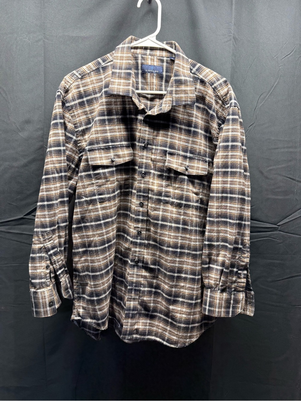 EUC Toscano Men's Plaid Button-Down Shirt - Brown & Black Sz 2XL (3ao)